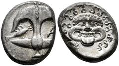 Greek Coins Thrace. Apollonia Pontika. Drachm. Late 5th-4th centuries BC. (Hgc-3.2, 1323). (SNG BM Black Sea-153). Anv.: Upright anchor; crayfish to left, A to right. Rev.: Facing gorgoneion. Ag. 3,24