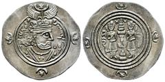 Greek Coins Sassanid Empire. Khusro II. Drachm. RY 30. BYSH (Bishapur). (Göbl-II/3). Ag. 4,20 g. Curious manipulation of the mint, consciously erased in its time. XF. Est...70,00. Spanish Description: