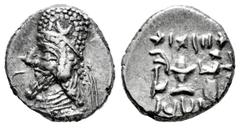 Greek Coins Kings of Persis. Darev (Darios) II. Drachm. Century I BC. (Cng-Triton VII 544). (Alram-564). Anv.: Diademed bust left, wearing tiara decorated with crescent and three rows of pellets. Rev.