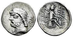 Greek Coins Kingdom of Parthia. Phraates II. Drachm. 132-126 BC. Tambrax. (Sellwood-16.11). (Shore-50). (Sunrise-272). Anv.: Diademed bust to left; TAM downwards to right. Rev.: BAΣIΛEΩΣ MEΓAΛOY-APΣAK