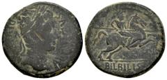 Celtiberian Coins Bilbilis. Augustus period. Unit. 27 BC - 14 AD. Calatayud (Zaragoza). (Abh-276). Anv.: AVGVSTVS. DIV. F. Laureate head of Augustus right. Rev.: Horseman lancing, BILBILIS below. Ae. 