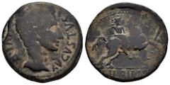 Celtiberian Coins Bilbilis. Augustus period. Unit. 27 BC - 14 AD. Calatayud (Zaragoza). (Abh-275). Anv.: AVGVSTVS. (DI)VI. F. Head of Augustus right. Rev.: Horseman right, holding spear, BILBILIS belo
