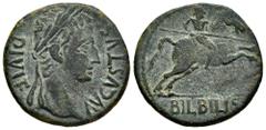 Celtiberian Coins Bilbilis. Augustus period. Unit. 27 BC - 14 AD. Calatayud (Zaragoza). (Abh-275). Anv.: AVGVSTVS. DIV. F. Laureate head of Augustus right. Rev.: Horseman right, holding spear, BILBILI