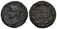 Celtiberian Coins Segobriga. Time of Caligula. Half unit. 37-41 AD. Saelices (Cuenca). (Abh-2192). (Acip-3247). Anv.: C. CAESAR. AVG. GERMANICVS. IMP. around head of Caligula left. Rev.: SEGOBRIGA wit
