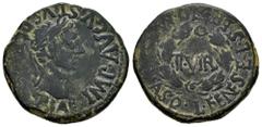 Celtiberian Coins Turiaso. Augustus period. Unit. 27 BC - 14 AD. Tarazona (Zaragoza). (Abh-2440). Anv.: IMP. AVGVSTVS. P(ATER.PAT)RIAE. around laureate head of Augustus right. Rev.: II. VIR within lau