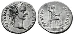 Roman Imperial Tiberius. Denarius. 14-37 AD. Lugdunum. (Ric-30). (Bmcre-48). (Seaby-16a). Anv.: TI CAESAR DIVI AVG F AVGVSTVS, laureate head right. Rev.: PONTIF MAXIM, female figure (Livia?) seated ri