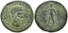 Roman Imperial Claudius. Sestertius. 41-50 AD. Rome. (Ric-99). (Bmcre-124). Anv.: TI CLAVDIVS CAESAR AVG P M TR P IMP, laureate head to right. Rev.: SPES AVGVSTA, draped Spes standing to left, holding