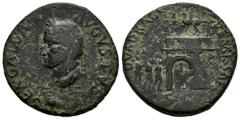 Roman Imperial Galba. Unit. 68 AD. Tarraco. (Ric-78). (Bmc-205 note). Anv.: SER GALBA IMP AVG Laureate head of Galba to left, with globe at point of bust. Rev.: QVADRAGENS REMISSAE / S C Arch on right
