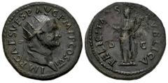 Roman Imperial Vespasian. Dupondius. 74 AD. Rome. (Ric-II.1 715). (Bmcre-696). Rev.: FELICITAS PVBLICA, Felicitas standing to left, holding winged caduceus and cornucopiae; S-C across fields. Ae. 11,5
