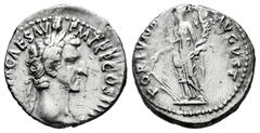 Roman Imperial Nerva. Denarius. 97 AD. Rome. (Ric-II 16). (Bmcre-37). (Rsc-59). Anv.: (IMP NERVA) CAES AVG P M TR P COS II P P, laureate head to right. Rev.: FORTVNA AVGVST, Fortuna standing facing, h