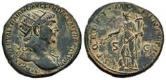Roman Imperial Trajan. Dupondius. 104-107 AD. Rome. (Ric-503). Rev.: SPQR OPTIMO PRINCIPI SC. Pax de pie con rama de olivo y cuerno de la abundancia. Ae. 12,12 g. Scratch on obverse. Almost XF. Est...