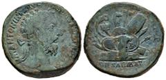 Roman Imperial Marcus Aurelius. Sestertius. 176-177 AD. Rome. (Ric-III 1190). (Bmcre-1601). (C-174). Anv.: M ANTONINVS AVG GERM SARM TR P XXXI, laureate head to right. Rev.: (IMP VIII COS I)II P P, pi