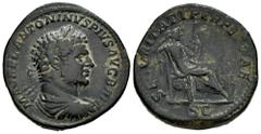Roman Imperial Caracalla. Sestertius. 210-213 AD. Rome. (Ric-512a). Rev.: SECVRITAS PERPETVA. Securitas seated right, an altar before her, holding a sceptre. Ae. 26,63 g. Choice VF. Est...250,00. Span