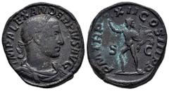 Roman Imperial Severus Alexander. Sestertius. 223 AD. Rome. (Ric-IV 535). (Bmcre-937). Anv.: IMP ALEXANDER PIVS AVG, laureate, draped and cuirassed bust to right. Rev.: TR P XII COS III P P, Sol, radi