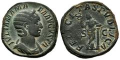 Roman Imperial Julia Mamaea. Sestertius. 222-235 AD. Rome. (Ric-IV 676). (Bmcre-487). (C-21). Anv.: IVLIA MAMAEA AVGVSTA, diademed and draped bust to rights. Rev.: FELICITAS PVBLICA, Felicitas standin
