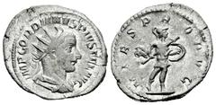 Roman Imperial Gordian III. Antoninianus. 238-244 d.C. Rome. (Ric-145). Anv.: IMP GORDIANVS PIVS FEL AVG. Radiate, draped and cuirassed bust right. Rev.: MARS PROPVG. Mars advancing right, holding shi