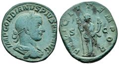 Roman Imperial Gordian III. Sestertius. 243-244 AD. Rome. (Ric-IV 328a). Anv.: IMP GORDIANVS PIVS FEL AVG, laureate, draped and cuirassed bust to left. Rev.: FELICITAS TEMPORVM, Felicitas standing to 