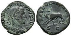 Roman Imperial Philip I. Sestertius. 248 AD. Rome. (Ric-IV 159). (C-179). Anv.: IMP M IVL PHILIPPVS AVG, laureate, draped and cuirassed bust to right. Rev.: SAECVLARES AVGG, she-wolf standing to left,