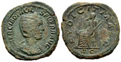 Roman Imperial Otacilia Severa. Sestertius. 244-249 AD. Rome. (Ric-209a). Anv.: MARCIA OTACIL SEVERA AVG, diademed and draped bust right. Rev.: PVDICITIA AVG. Pudicitia veiled seated left drawing veil