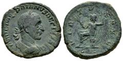 Roman Imperial Trajan Decius. Sestertius. 249-251 AD. Rome. (Ric-IV 127). Anv.: IMP C M Q [TRAIA]NVS DECIVS AVG, laureate and cuirassed bust to right. Rev.: VIRTVS AVG, Virtus seated to left on cuiras