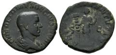 Roman Imperial Herennius Etruscus. Sestertius. 250-251 AD. Rome. (Ric-172). Anv.: Q HER ETR MES DECIVS NOB C, bare-headed, draped and cuirassed bust right. Rev.: PRINCIPI IVVENTVTIS, Herennius standin