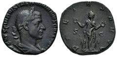 Roman Imperial Trebonianus Gallus. Sestertius. 251-253 AD. Rome. (Ric-IV 166a). (C-86). Anv.: IMP CAES C VIBIVS TREBONIANVS GALLVS AVG, laureate, draped and cuirassed bust to right. Rev.: PIETAS AVGG,
