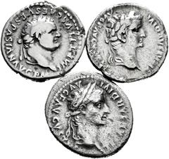Large Lots Lot of 3 denarii of the Roman Empire, 2 of Tiberius and 1 of Vespasian. Cleaned. TO EXAMINE. Almost VF. Est...200,00. Spanish Description: Lote de 3 denarios del Imperio Romano, 2 de Tiberi