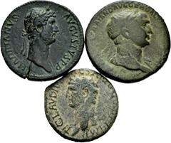 Large Lots Lot of 3 coins from the Roman Empire. As of Claudius I, Sestertius of Trajan and Hadrian. Some slightly smoothed and scarce. Ae. TO EXAMINE. Choice F/VF. Est...200,00. Spanish Description: 