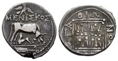 Greek Coins Illyria. Dyrrhachion. Drachm. 250-200 BC. Meniskos and Agathionos, magistrates. (Hgc-3.1,40). Anv.: Cow standing to right, head reverted, suckling calf standing to left below; eagle standi