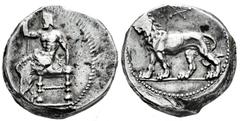 Greek Coins Persia. Alexandrine Empire. Tetradrachm. 328-311 BC. Babylon. (Bmc-28). Anv.: Baaltars seated left, holding short sceptre in right hand, left hand placed on throne. Rev.: Lion standing lef