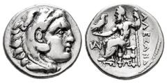 Greek Coins Kingdom of Macedon. Philip III Arrhidaios. Drachm. 323-319 BC. Miletos. In the name and types of Alexander III. (Price-2127). (Müller-775). Anv.: Head of Herakles to right, wearing lion sk