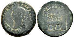Celtiberian Coins Emerita Augusta. Time of Tiberius. Dupondius. 14-36 AD. Mérida (Badajoz). (Abh-1037). Anv.: TI. CAESAR. AVGVSTVS. PONT. MAX. IMP. Laureate head of Tiberius left. Rev.: City gate, AVG