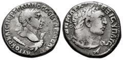 Roman Imperial Trajan. Seleucis and Pieria. Tetradrachm. 112 AD. Antioch. (Prieur-1516). (McAlee-461). (RPC-3542). Anv.: ΑΥΤΟΚΡ ΚΑΙС ΝЄΡ ΤΡΑΙΑΝΟС СЄΒ ΓЄΡΜ ΔΑΚ, laureate head right; below, eagle standi