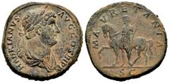 Roman Imperial Hadrian. Sestertius. 130-138 AD. Rome. (Ric-II 1676). (Bmc-1763). Anv.: HADRIANVS AVG COS III P P Laureate and draped bust right. Rev.: MAVRETANIA Mauretania standing to left before hor