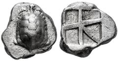 Greek Coins Attica Islands. Aegina. Stater. 456/45-431 BC. (Sng Cop-517). (Jameson-1200). (Hgc-6, 437). Anv.: Land tortoise with segmented shell. Rev.: Large square incuse with heavy skew pattern. Ag.