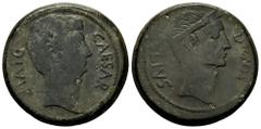 Roman Imperatorial Octavian and Divus Julius Caesar. Dupondius. 38 BC. Uncertain Southern Italian mint. (Craw-535). (Rpc-I 620). (BMCRR-Gaul 105). Anv.: CAESAR DIVI F, bare head of Octavian to right. 