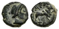 Greek Coins Galia. Massalia. AE 11. Siglo I a.C. Marseille. (Lt-2110). Anv.: Head of Minerva with Corinthian helmet on the right. Rev.: Lion right. Ae. 1,54 g. Scarce. Almost VF/VF. Est...50,00. Spani
