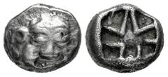 Greek Coins Mysia. Parion. Drachm. 550-520 a.C. (Sng Cop-256). (Rosen-525). (Asyut-612). Anv.: Facing head of gorgoneion with open mouth and protruding tongue. Rev.: Irregular incuse punch. Ag. 3,43 g