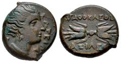 Greek Coins Sicily. Syracuse. AE 21. 306-289 a.C. Time of Agathokles. (CNS-II 142). (Sng Ans-708). (Hgc-2, 1537). Anv.: Draped bust of Artemis Soteira to right; quiver over shoulder, ΣΩTEIPA downwards