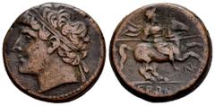Greek Coins Sicily. Syracuse. AE 27. 230-215 a.C. Time of Hieron II. (CNS-195 var). (Hgc-2, 1548 var). Anv.: Diademed head to left. Rev.: Armoured cavalryman on horseback and holding spear, riding to 