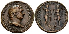 Roman Imperial Vitellius. Paduan sestertius. (Klawans-1). (Lawrence-27). Anv.: A VITELLIVS GERMANICVS IMP AVG P M TR P, laureate and draped bust to right. Rev.: HONOS ET VIRTVS, Honos, holding long sc