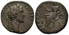 Roman Imperial Antoninus Pius. Sestertius. 156-157 d.C. Rome. (Ric-III 967). (Bmcre-2016). Anv.: (ANTONINV)S AVG PIVS P P IMP II, laureate head to right. Rev.: TR POT XX C(OS IIII), Securitas seated t