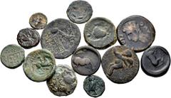 Large Lots Lot of 13 coins from Ancient Greece. Different bronzes from Macedon, Larissa, Sicily and some Roman Provincials. Includes some rare. Ae. TO EXAMINE. Almost F/Almost VF. Est...220,00. Spanis