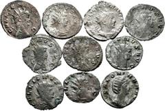 Large Lots Lot of 10 coins from the Roman Empire. Antoninians of the Emperors Gallien, Salonina and Valerian I. with a wide variety of reverses and mints. Ae/Bi. TO EXAMINE. Almost F/Choice F. Est...1