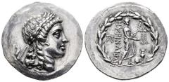 Greek Coins Aeolis. Myrina. Tetradracma. 160 BC. (Cy-2523 similar). (Pozzi-2306). (Sng Cop-223). Anv.: ·Laureate head of Apollo right. Rev.: Apollo to the right with a patera and a laurel branch, at h