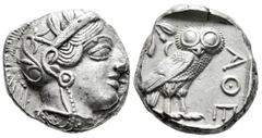 Greek Coins Attica. Athens. Tetradrachm. 430-420 BC. (Kroll-8). (Sng Cop-31). (Hgc-4, 1597). Anv.: Head of Athena to right, wearing crested Attic helmet decorated with three olive leaves and palmette.