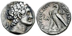 Greek Coins Ptolemaic Kings of Egypt. Kleopatra III and Ptolemy IX Soter II (Lathyros). Tetradrachm. RY 1 = 116/5 BC. Alexandria. (Svoronos-1659). (Sng Cop-347). Anv.: Diademed head of Ptolemy I right