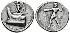 Greek Coins Kingdom of Macedon. Demetrios Poliorketes. Tetradrachm. 300-295 BC. Salamis. (Newell-22). (Sng Cop-1193). Anv.: Winged Nike with trumpet and stylus standing on prow left. Rev.: Poseidon st