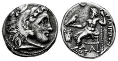 Greek Coins Kingdom of Macedon. Philip III Arrhidaios. Drachm. 323-319 BC. Kolophon. (Price-P44). Anv.: Head of Herakles right, wearing lions skin. Rev.: Zeus Aëtophoros seated left; lyre in left fiel