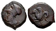 Greek Coins Sicily. Syracuse. Litra. 405-367 BC. Time of Dionysios I. (CNS-41). (Sng Ans-434/6). Anv.: (ΣYPA) Head of Athena to left, wearing Corinthian helmet. Rev.: Hippocamp to left. Ae. 7,04 g. VF
